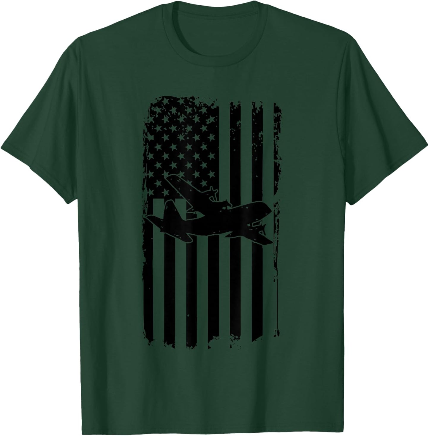 C-130 Airplane Retro Distressed Aircraft Pilot Shirt Gift T-Shirt - T-Shirt | Forest