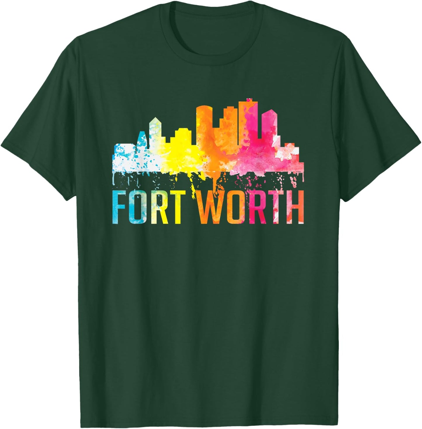 Fort Worth Texas Retro Watercolor Skyline Art Souvenir Gift T-Shirt - T-Shirt | Forest