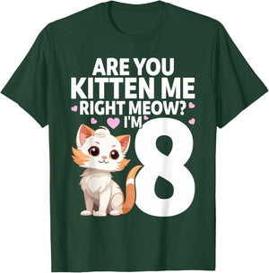 8th Birthday For Girls 8yr 8 Year Old Kitten Cat Bday T-Shirt - T-Shirt | Forest