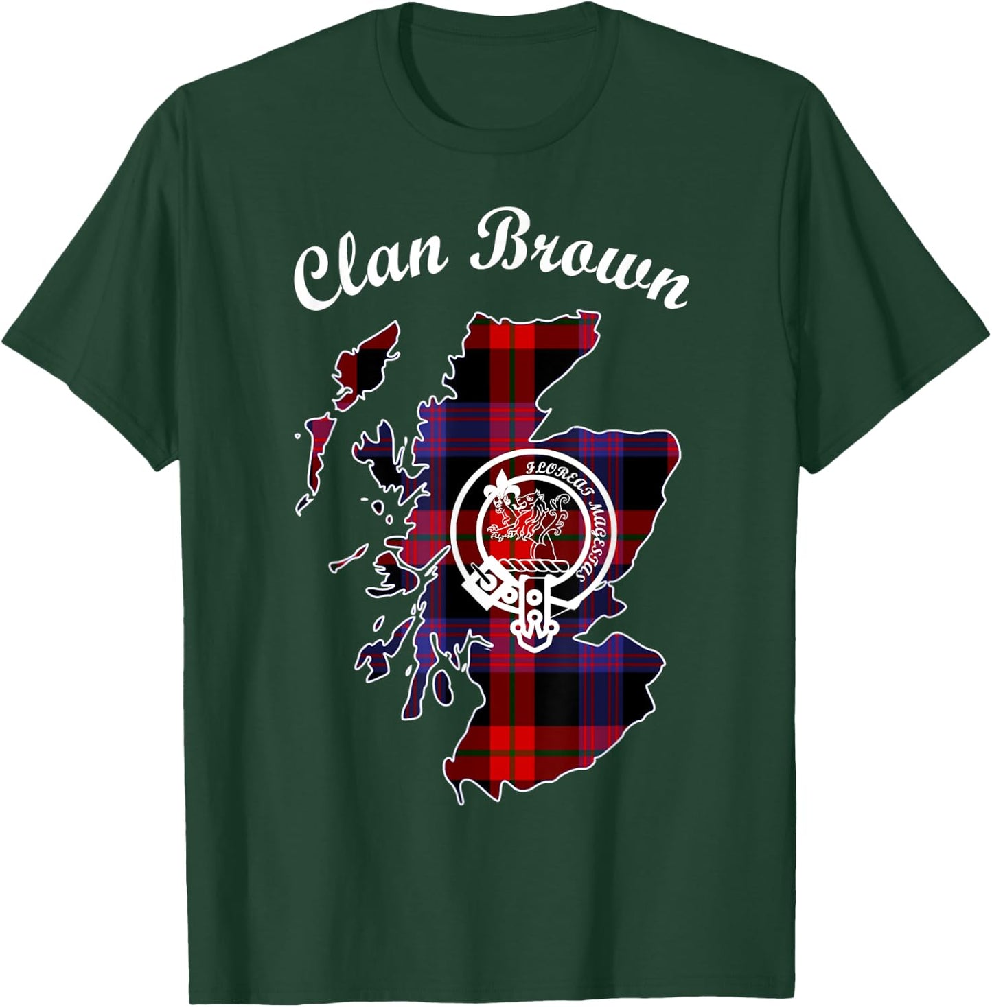 Brown map surname last name Scottish Clan tartan crest T-Shirt - T-Shirt | Forest