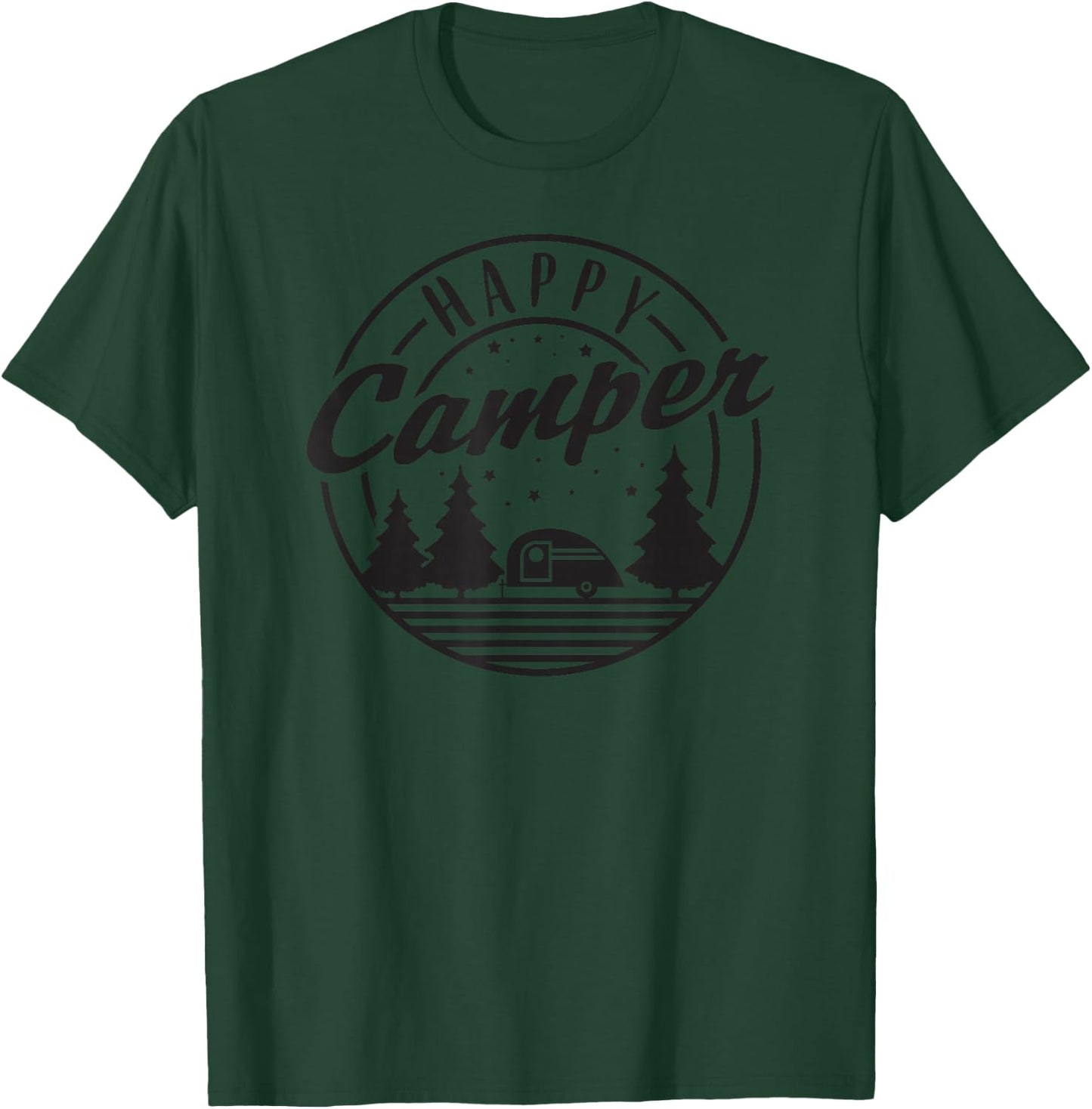 Happy Camper T Shirt Trees Stars and Camp Trailer T-Shirt - T-Shirt | Forest