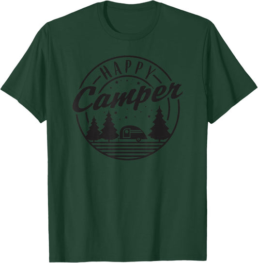Happy Camper T Shirt Trees Stars and Camp Trailer T-Shirt - T-Shirt | Forest