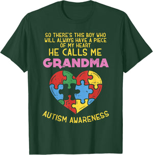 Grandma Autism Awareness Shirt Austistic Boy Piece My Heart T-Shirt - T-Shirt | Forest