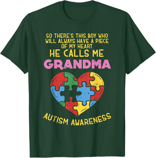 Grandma Autism Awareness Shirt Austistic Boy Piece My Heart T-Shirt - T-Shirt | Forest