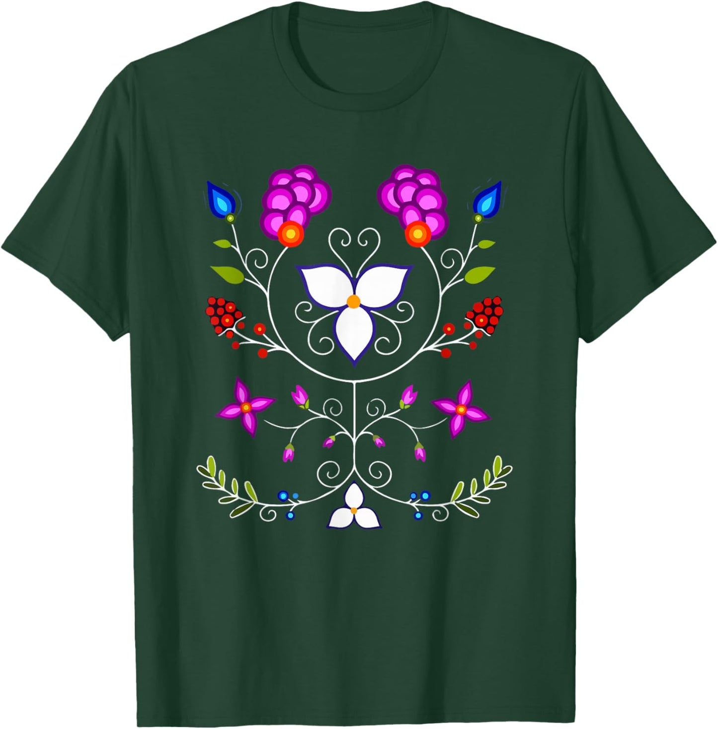 Ojibwe Floral Native American Flowers Indigenous Botanical T-Shirt - T-Shirt | Forest