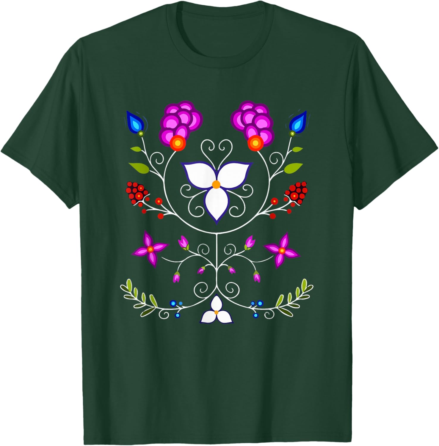Ojibwe Floral Native American Flowers Indigenous Botanical T-Shirt - T-Shirt | Forest