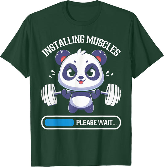 Muscle Building Fitness Panda Weight Lifting Barbell Workout T-Shirt - T-Shirt | Forest