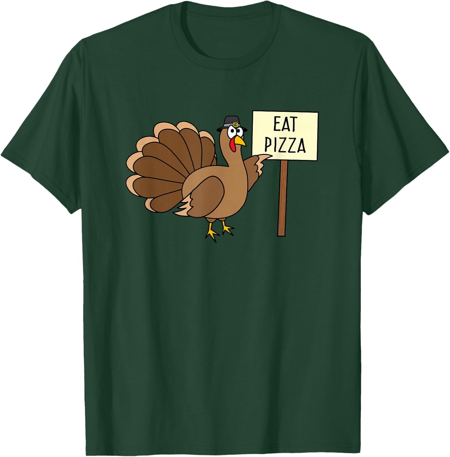 Turkey Eat Pizza Adult Vegan Kids Funny Thanksgiving T-Shirt - T-Shirt | Forest