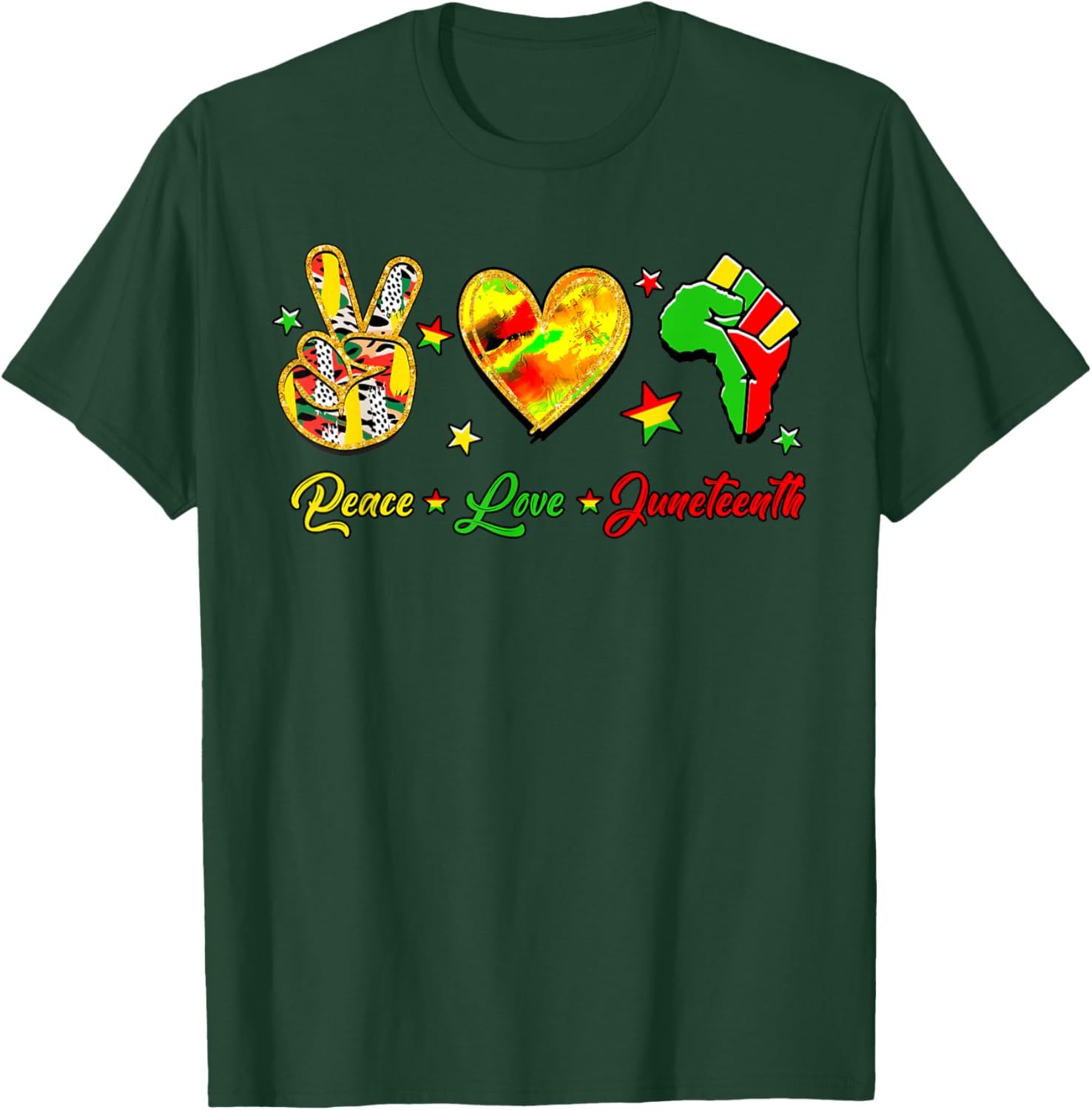 Peace Love Juneteenth 1865 African American Afro Men Women T-Shirt - T-Shirt | Forest