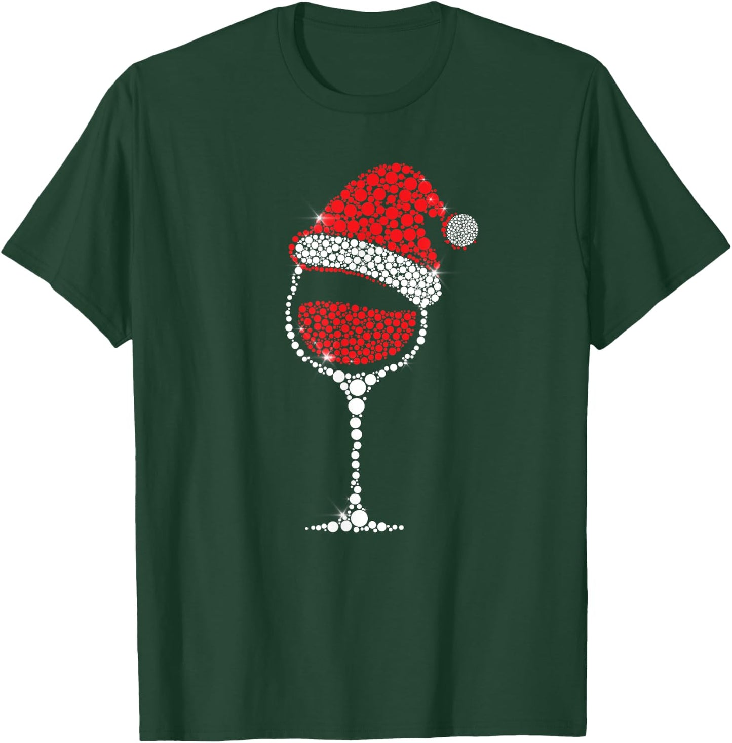 Christmas Pajama Glass of Wine Costume Santa Hat Xmas gift T-Shirt - T-Shirt | Forest