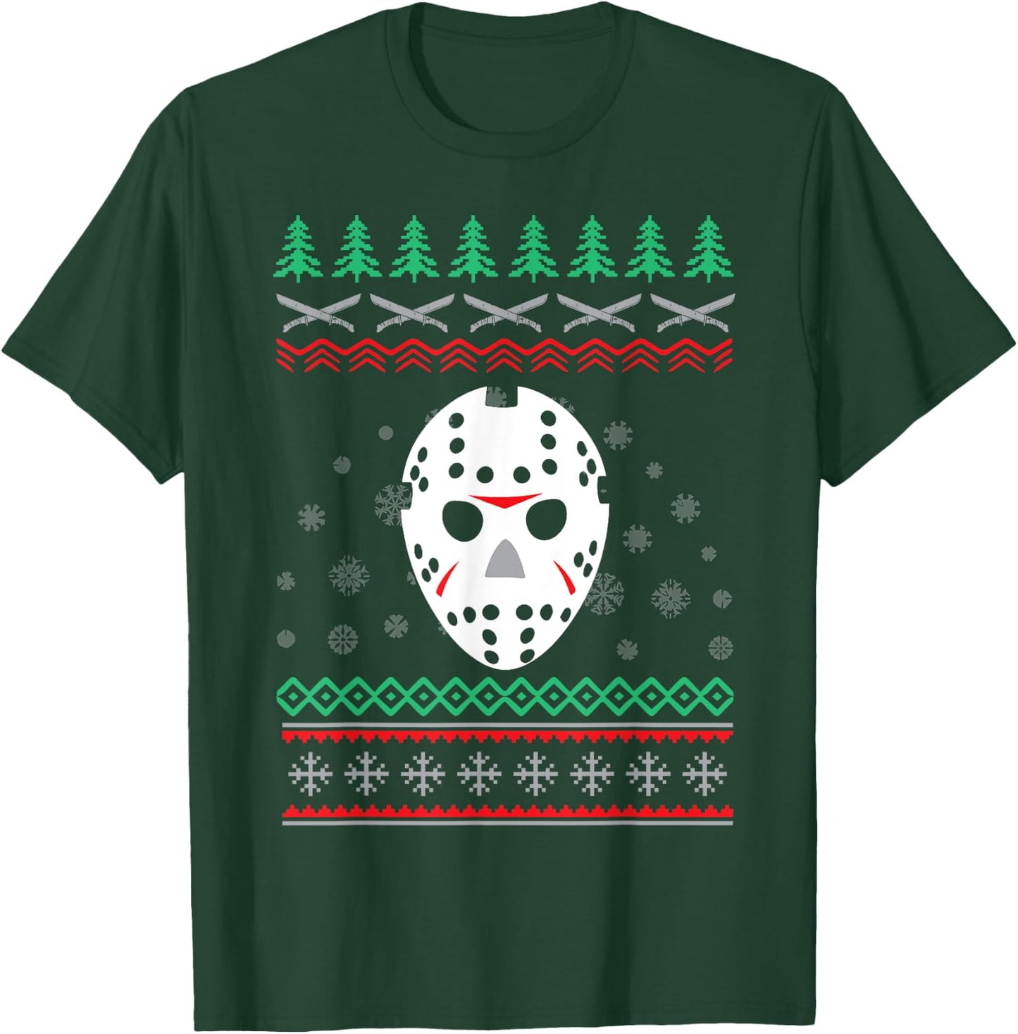 Jason Hockey Mask Ugly Christmas Holiday Festive T-Shirt - T-Shirt | Forest