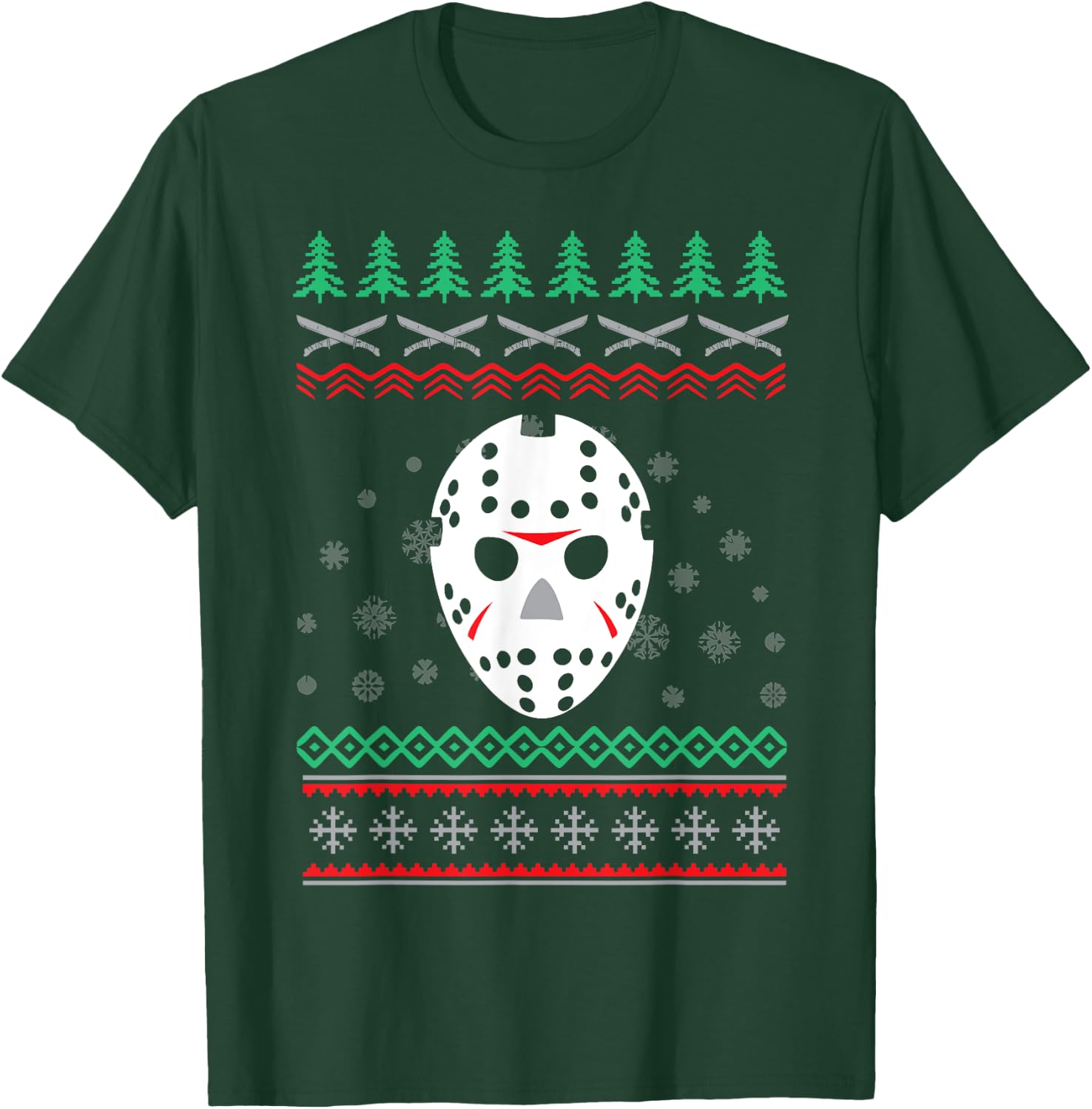 Jason Hockey Mask Ugly Christmas Holiday Festive T-Shirt - T-Shirt | Forest