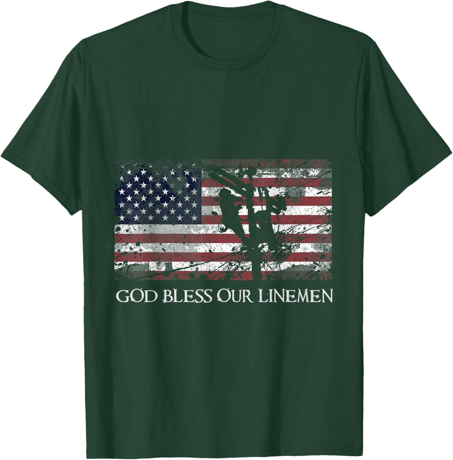 God Bless Our Linemen Cool American Lineman Flag T-Shirt - T-Shirt | Forest