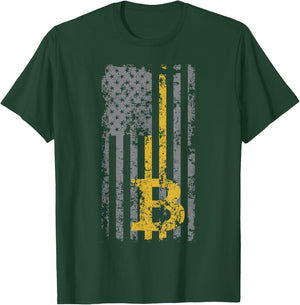 Bitcoin USA Flag Distressed Digital Currency Lover T-Shirt - T-Shirt | Forest