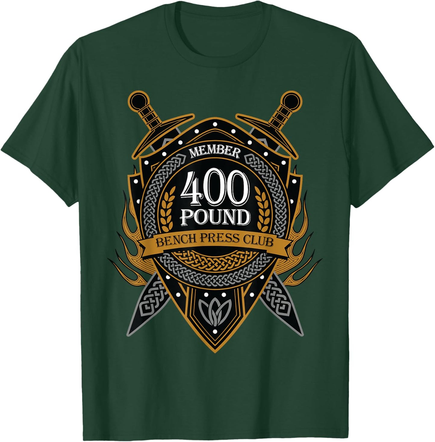 400 Pound Bench Press Club Member Celtic Shield Men Women T-Shirt - T-Shirt | Forest