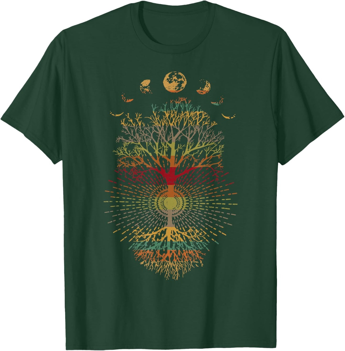 Phases of the Moon Retro 60's 70's Vibe Tree of Life T-Shirt - T-Shirt | Forest