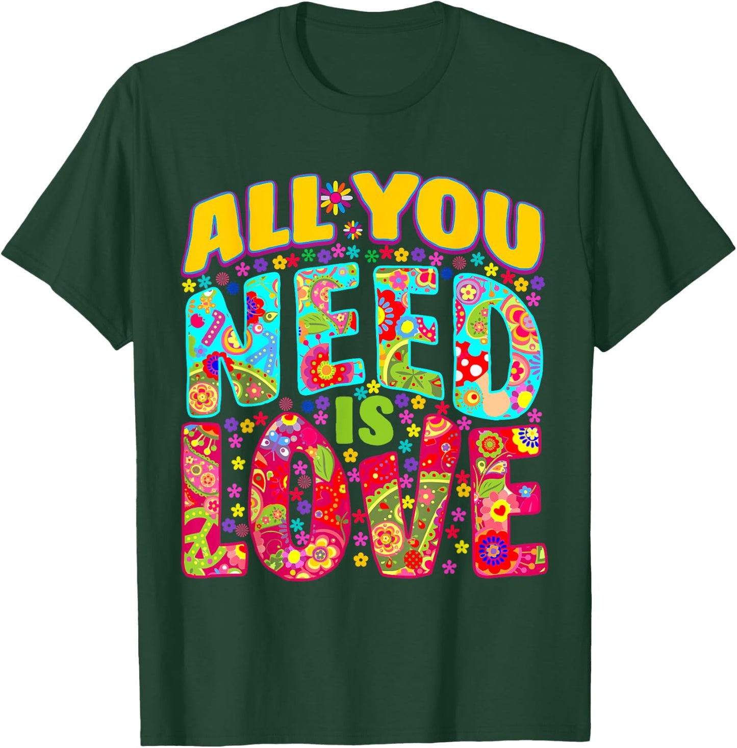 Hippie Flower Power Peace & Love Retro 60s 70s T-Shirt - T-Shirt | Forest