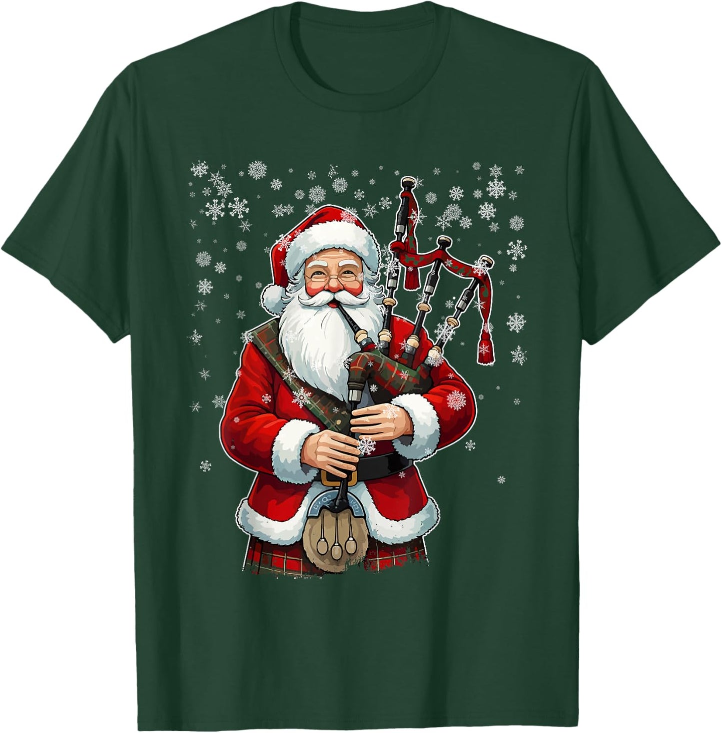 Santa Claus Playing Bagpipes - Funny Bagpiper Player Xmas T-Shirt - T-Shirt | Forest