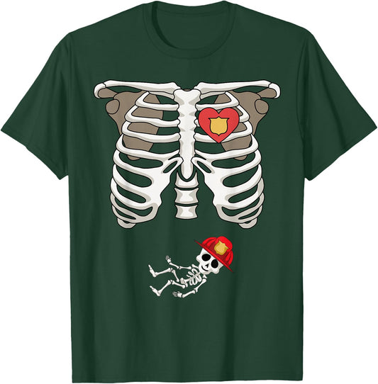 Pregnancy Skeleton Rib Funny Firefighter Bump Shirt T-Shirt - T-Shirt | Forest