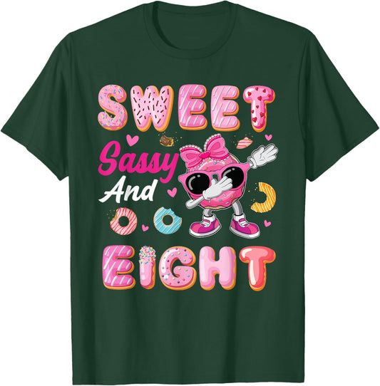 Sweet Sassy and Eight 8 Year Old Birthday Donut Lover T-Shirt - T-Shirt | Forest