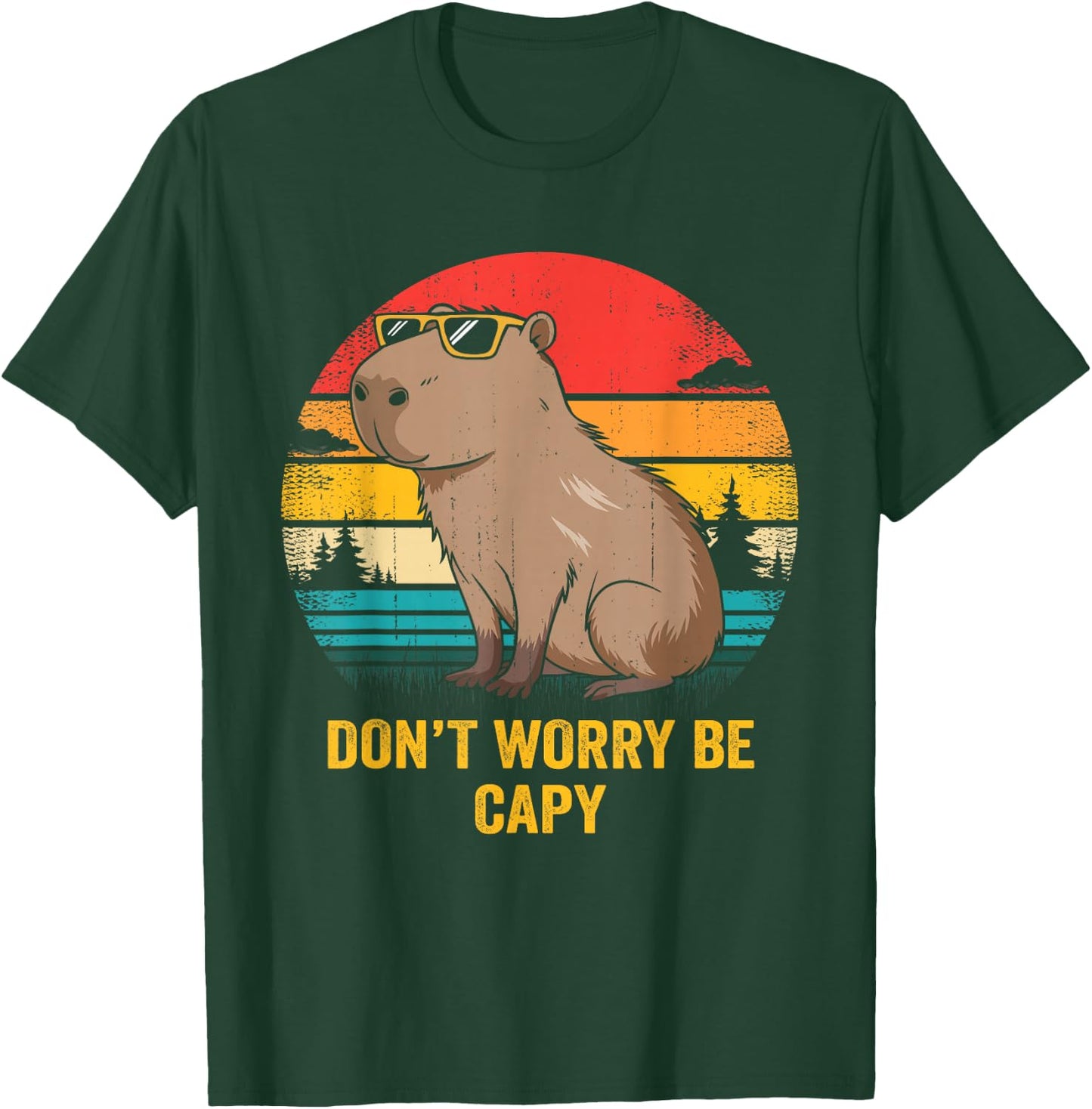 Don’t Worry Be Capy Retro Capybara Lover Men Boys Kids Women T-Shirt - T-Shirt | Forest