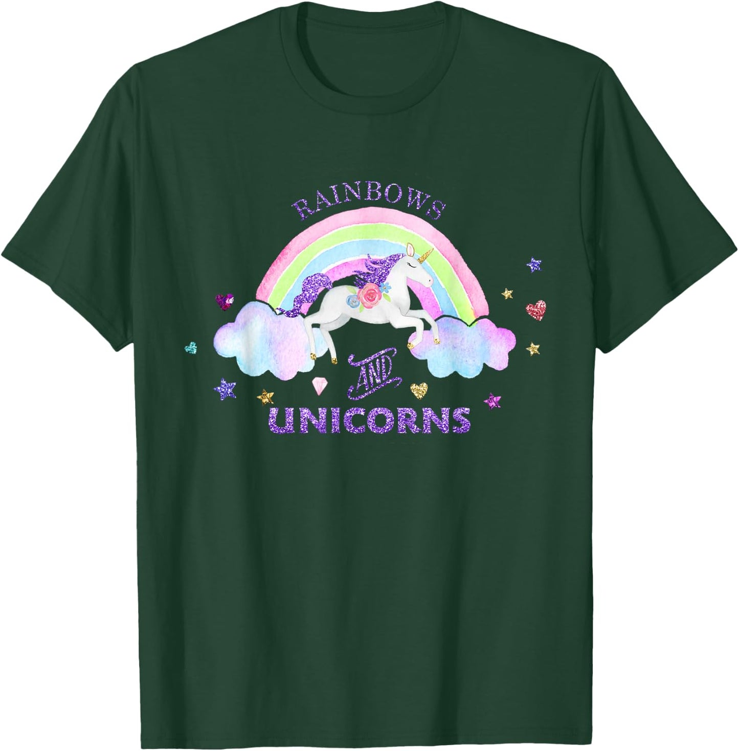 Rainbows and Unicorns - Magical Cute Glitter Gift T-Shirt - T-Shirt | Forest