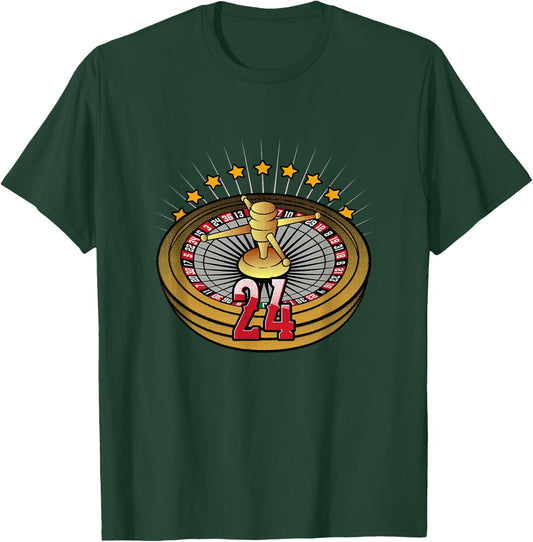 Lucky Number 24 Roulette Wheel Gambling Vegas Style T-Shirt - T-Shirt | Forest