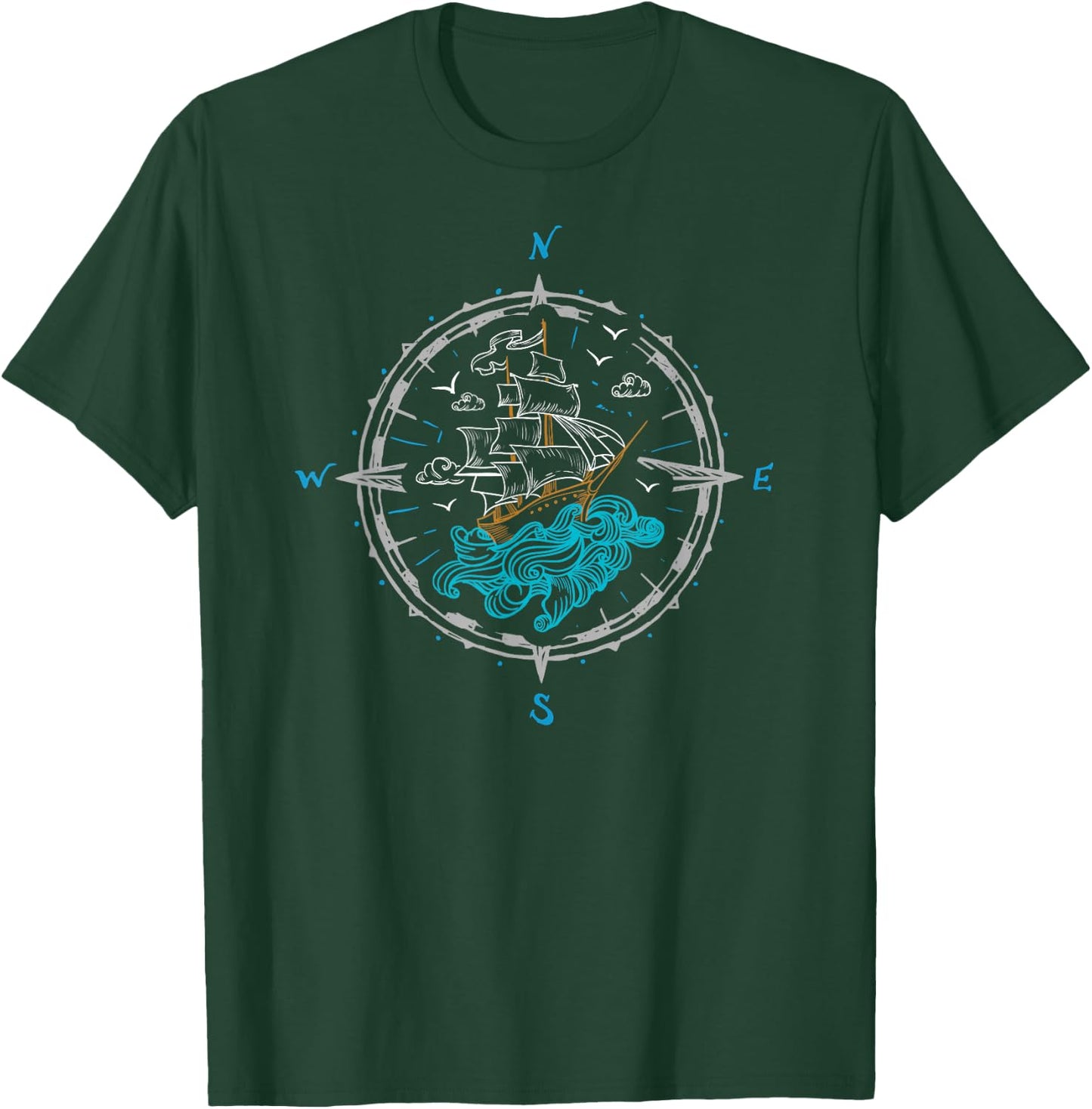 Sailing Boat Ship Compass Rose Nautical T-Shirt - T-Shirt | Forest