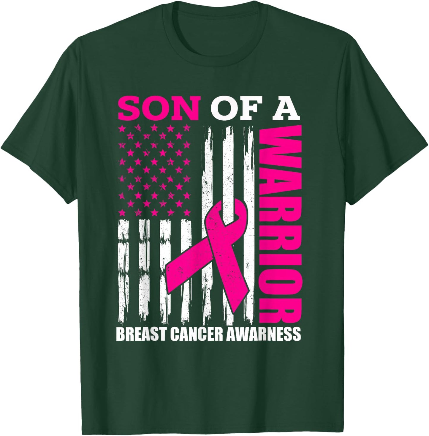 Son Of A Warrior Breast Cancer Awareness USA Flag Pink T-Shirt - T-Shirt | Forest