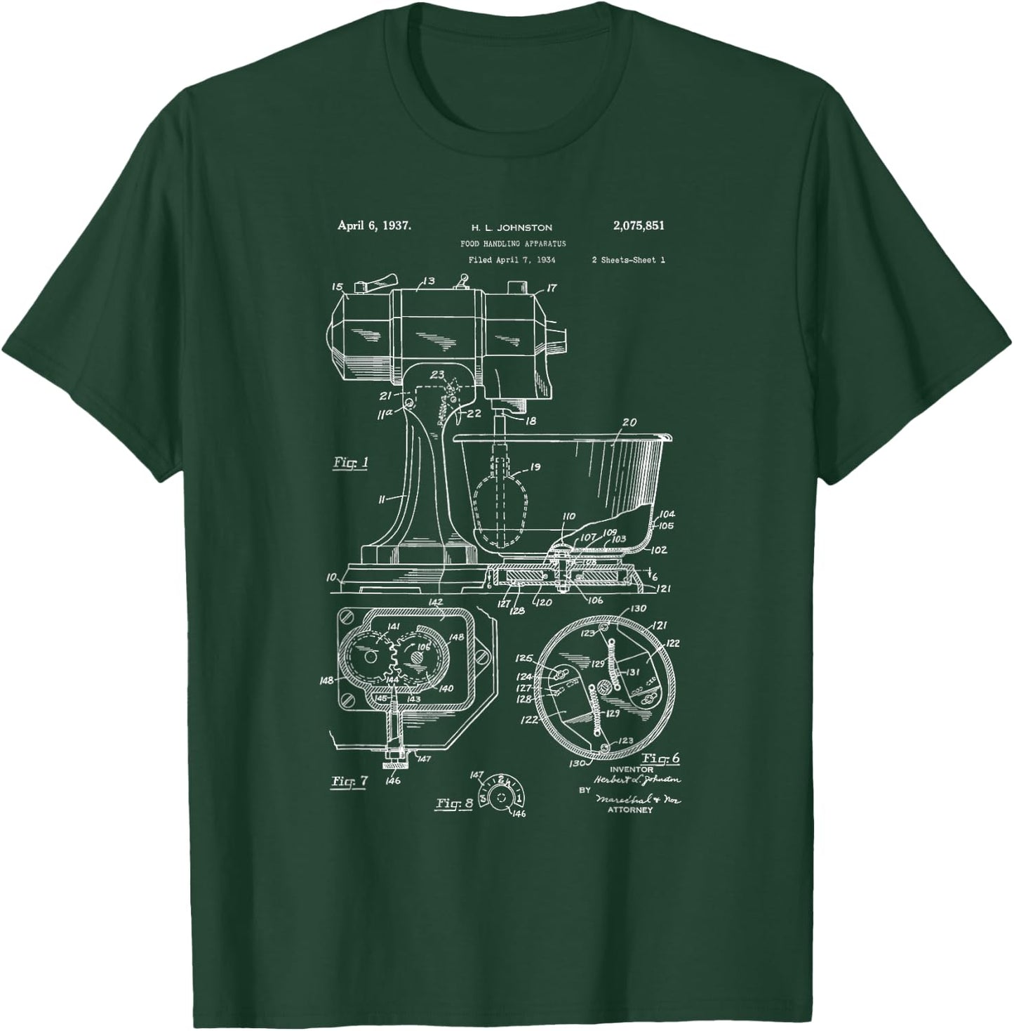 Kitchen Mixer Patent Drawing Gift Bakers T-Shirt - T-Shirt | Forest