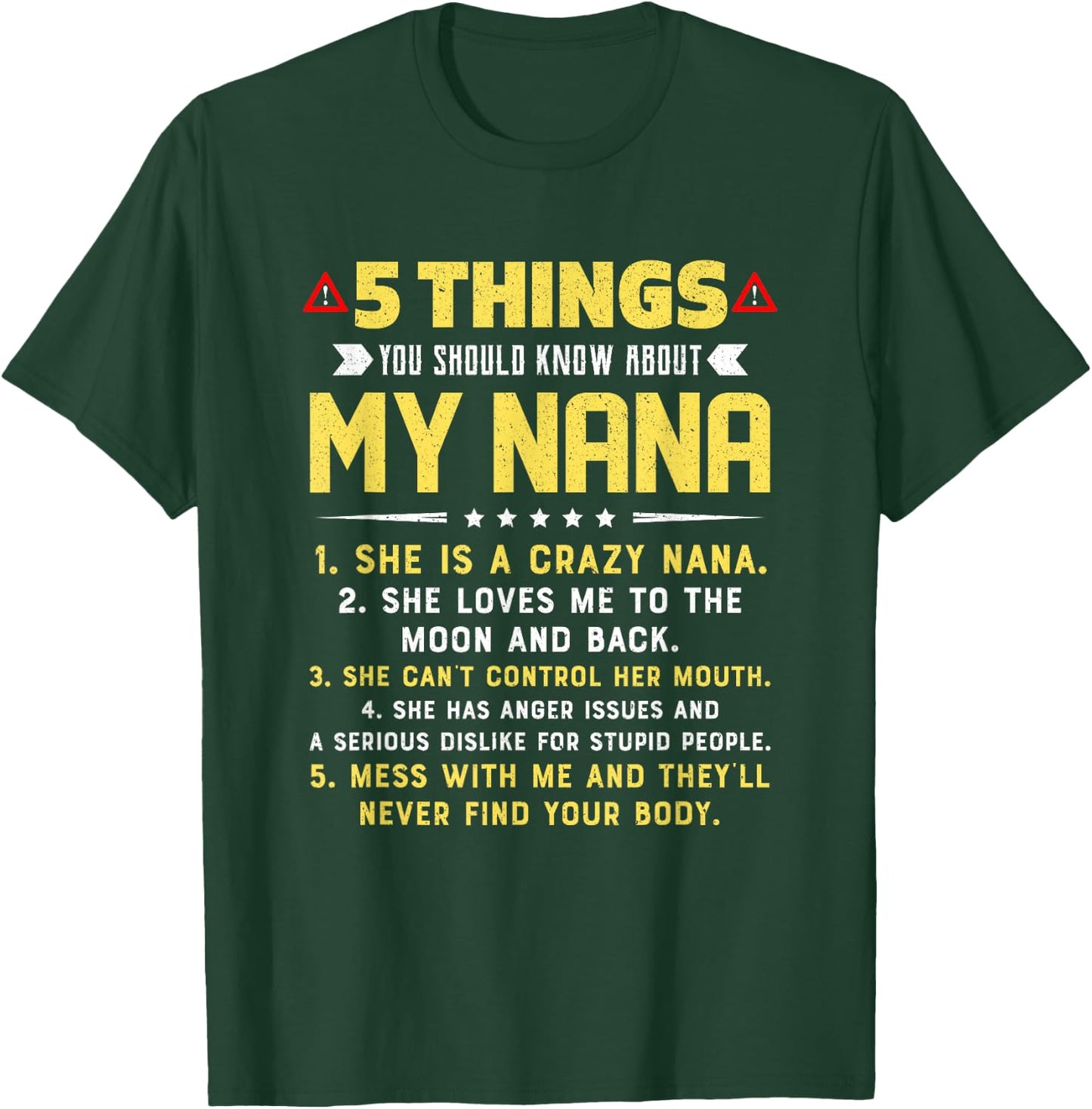 5 Things You Should Know About My Nana Grandkids T-Shirt - T-Shirt | Forest