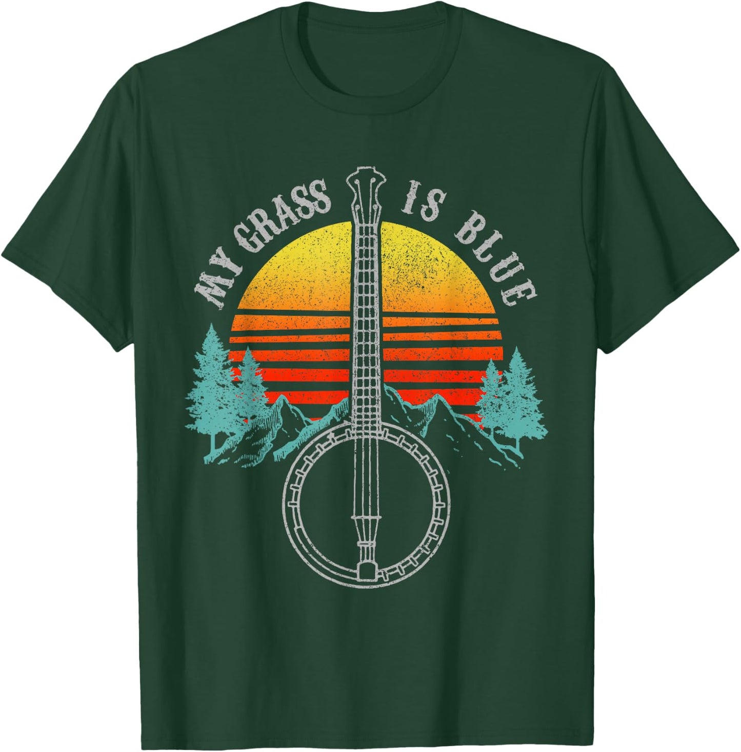 Bluegrass My Grass Is Blue Vintage Banjo Shirt Gift T-Shirt - T-Shirt | Forest