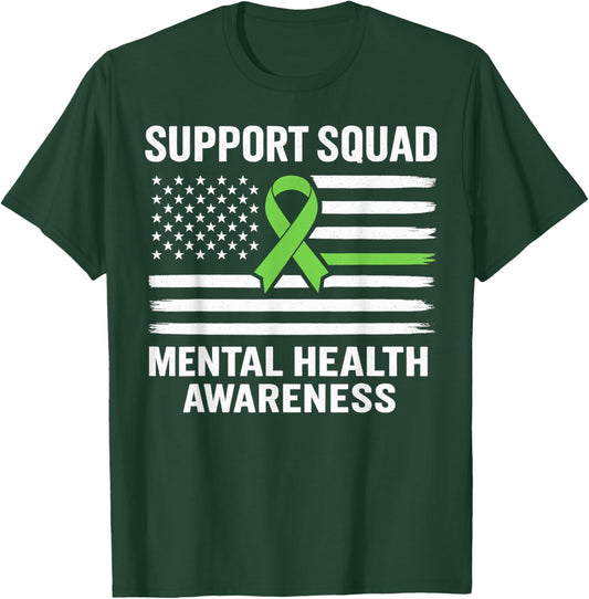 Support Squad Mental Health Awareness Motivational USA Flag T-Shirt - T-Shirt | Forest