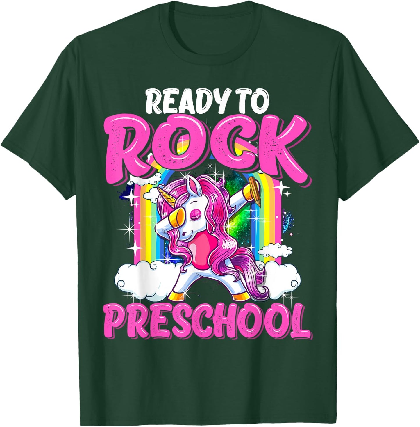 Ready To Rock Preschool Dabbing Unicorn Back To School Girls T-Shirt - T-Shirt | Forest