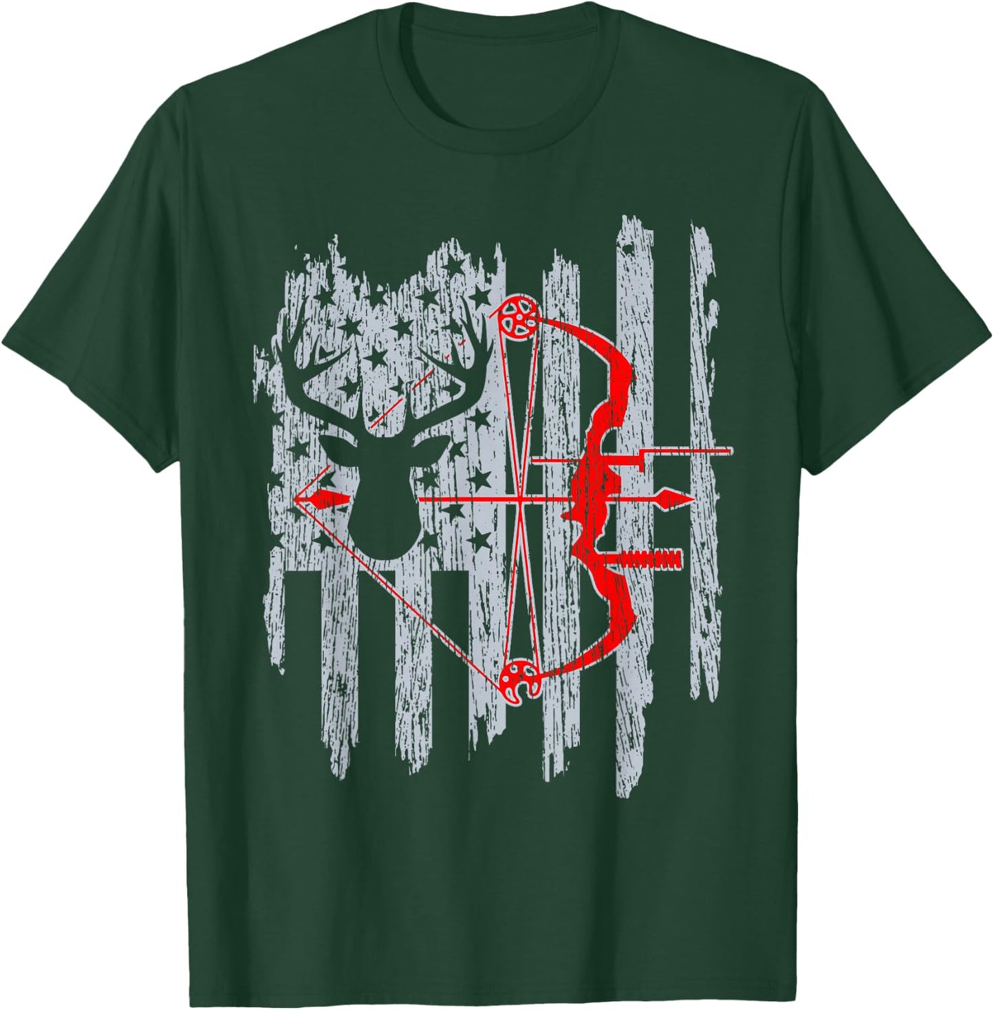 Bow Hunting American Flag Patriotic Deer Hunter T-Shirt - T-Shirt | Forest