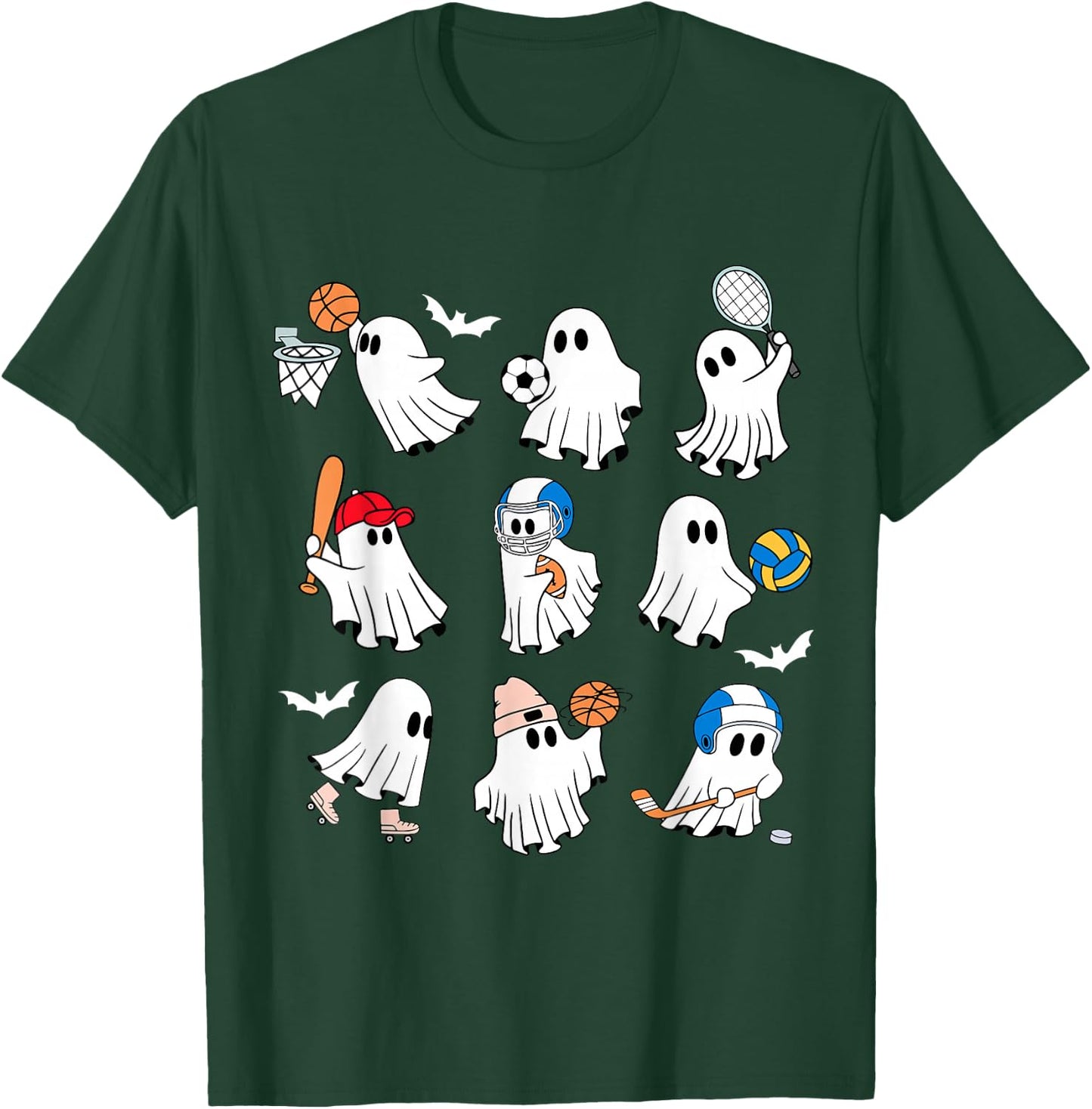 Halloween PE Teacher Ghost Playing Soccer Football Baseball T-Shirt - T-Shirt | Forest