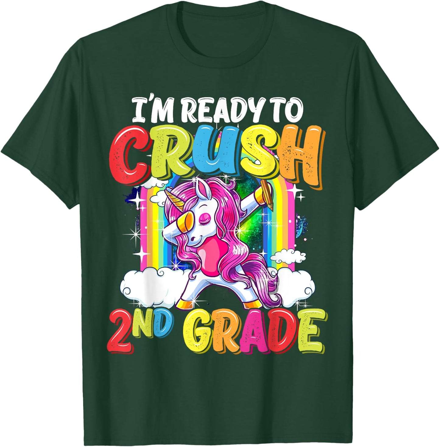 2nd Grade Dabbing Unicorn Back To School Girls T-Shirt - T-Shirt | Forest