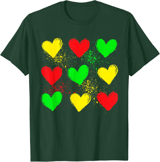 Juneteenth Black History Hearts Red Yellow Green Women Girl T-Shirt - T-Shirt | Forest