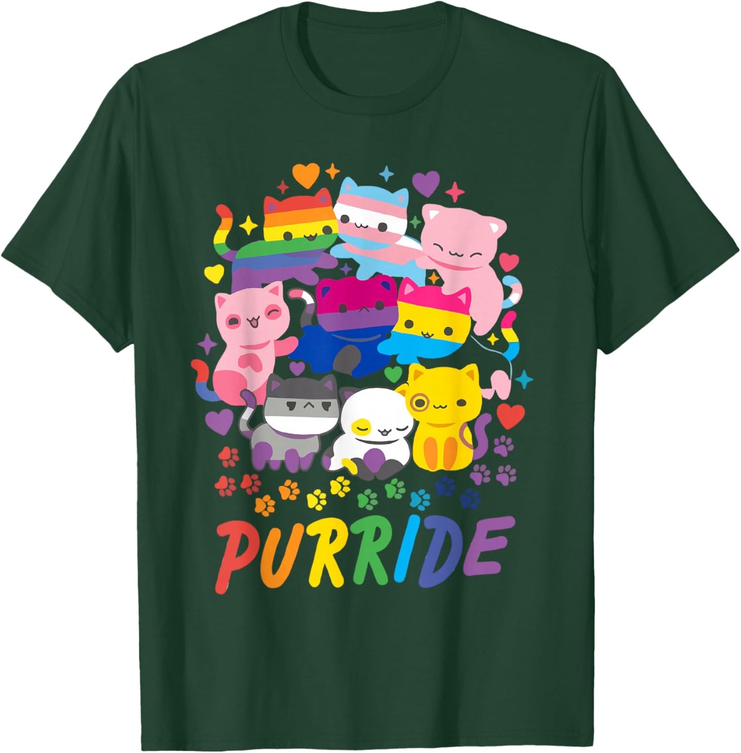 Purride Cat Pride Ally LGBT Rainbow Animal Lovers Women Kids T-Shirt - T-Shirt | Forest