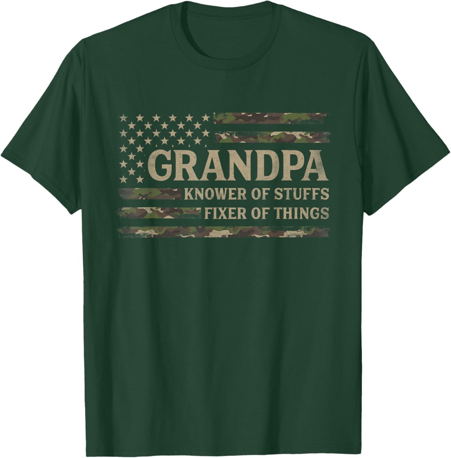 Grandpa Knower of Stuff Fixer of Things Father Day Camo Pops T-Shirt - T-Shirt | Forest
