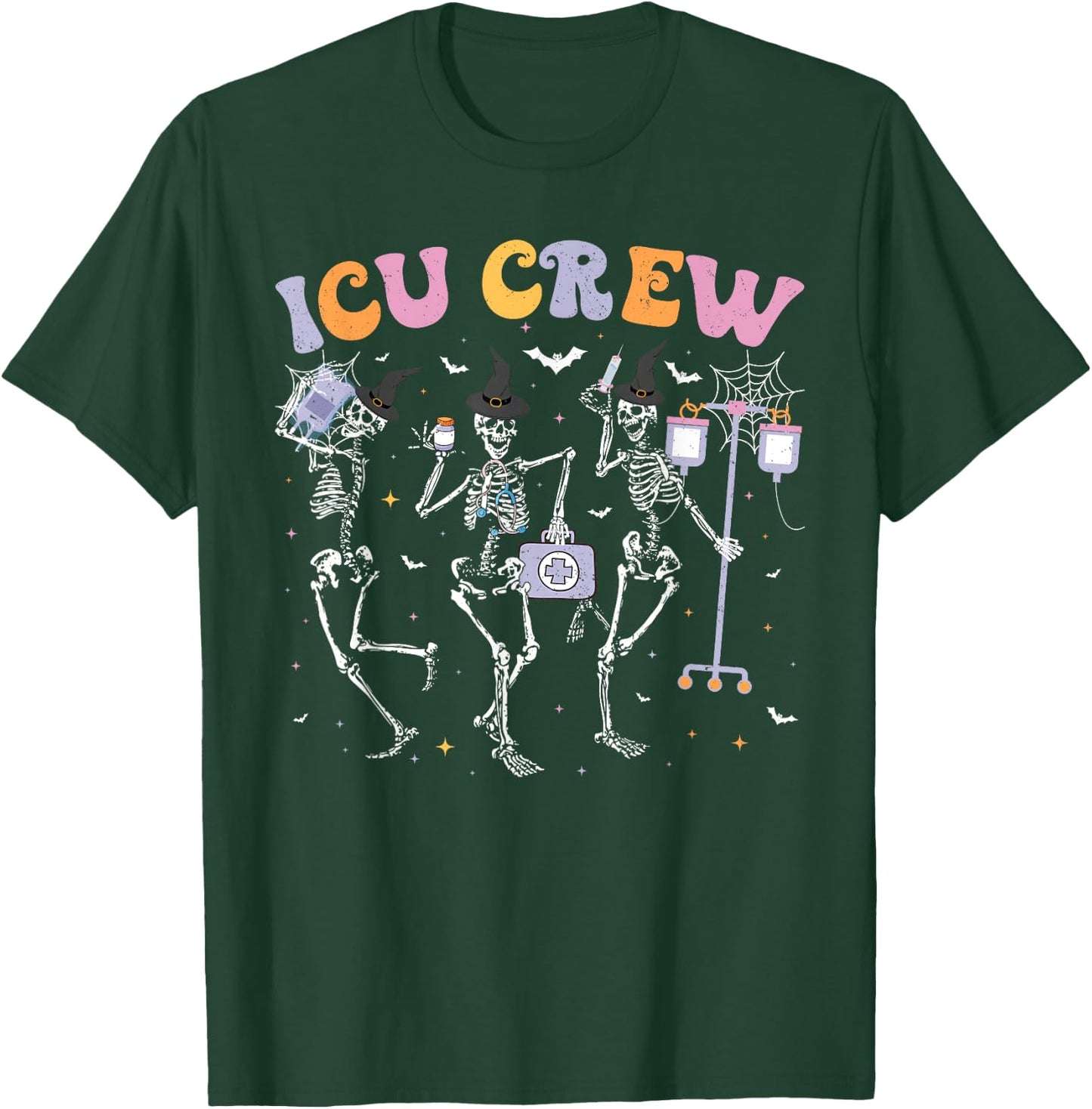 Intensive Care Unit Crew Skeleton ICU Crew Halloween T-Shirt - T-Shirt | Forest