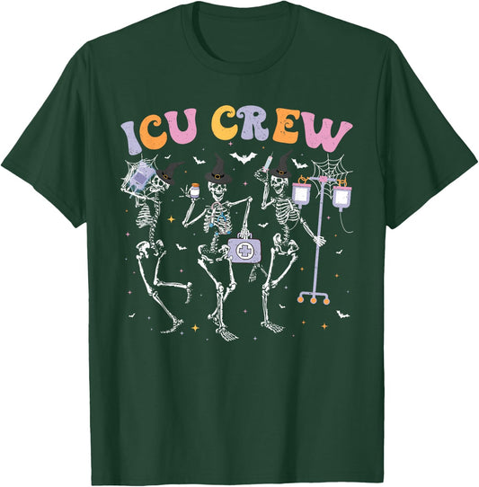 Intensive Care Unit Crew Skeleton ICU Crew Halloween T-Shirt - T-Shirt | Forest