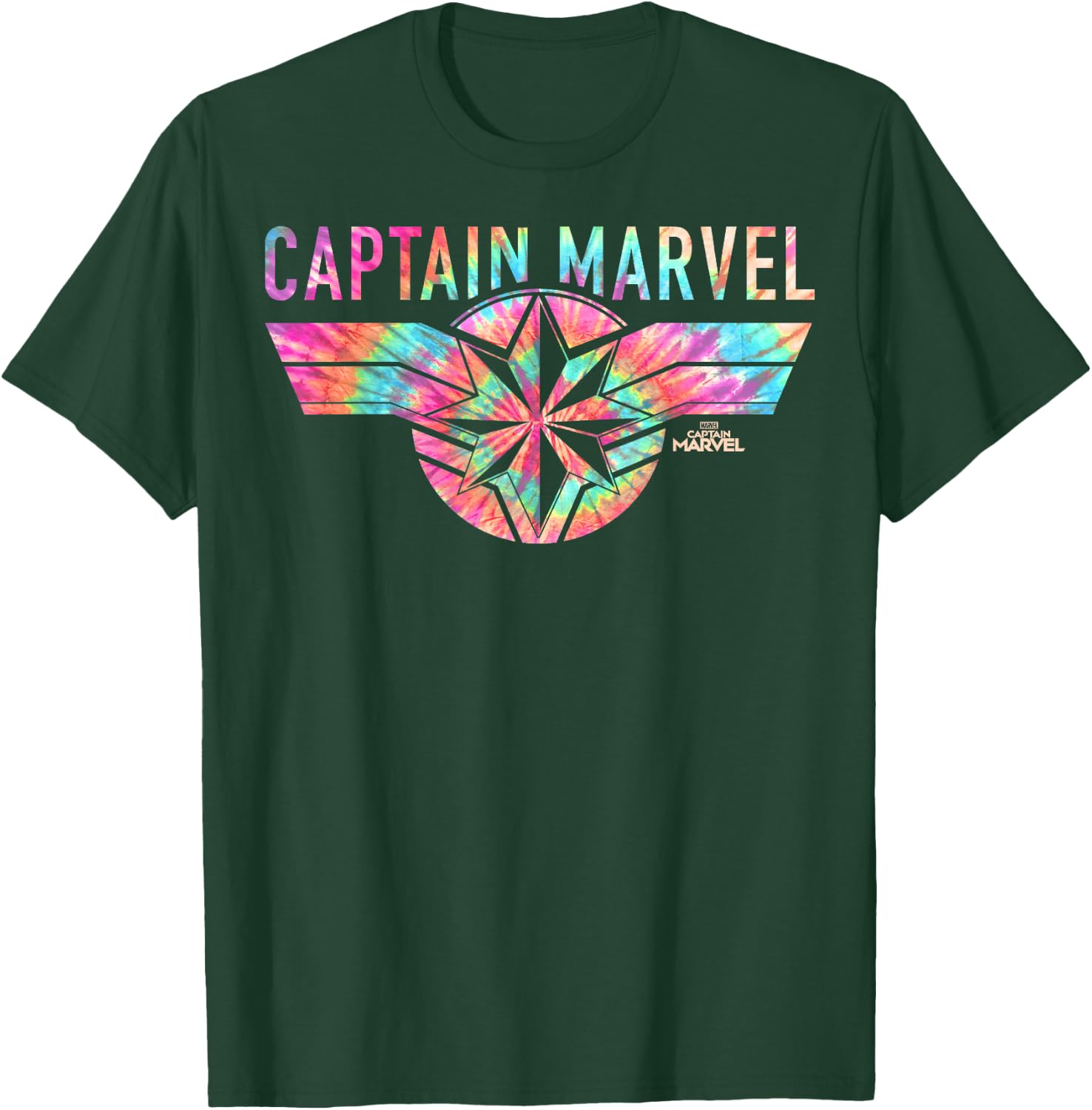 Captain Marvel Logo Banner Tie Dye Colors Graphic T-Shirt - T-Shirt | Forest
