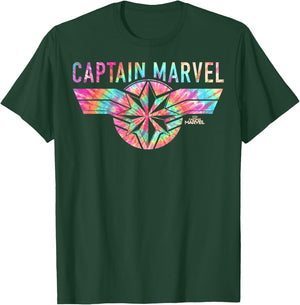 Captain Marvel Logo Banner Tie Dye Colors Graphic T-Shirt - T-Shirt | Forest