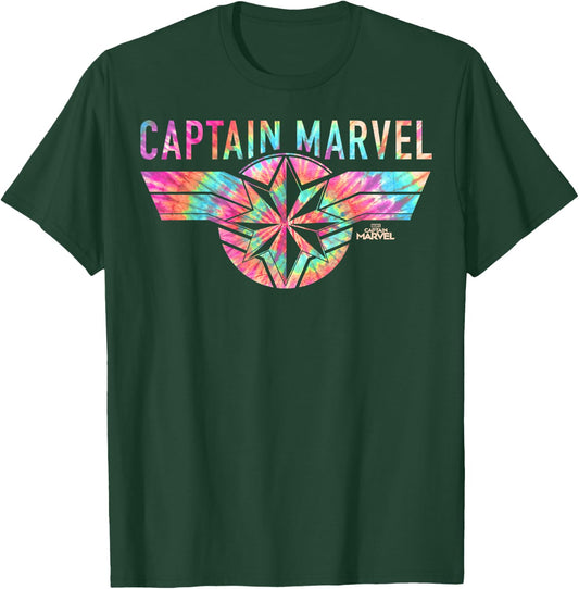 Captain Marvel Logo Banner Tie Dye Colors Graphic T-Shirt - T-Shirt | Forest
