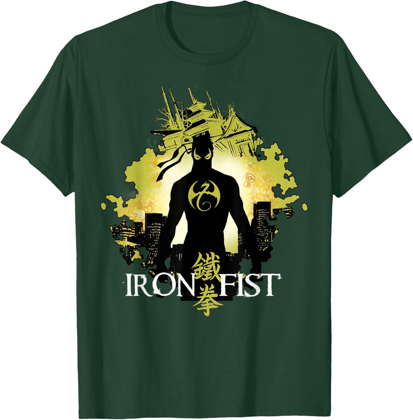 Marvel Iron Fist Blackout Silhouette Cityscape Glow T-Shirt - T-Shirt | Forest