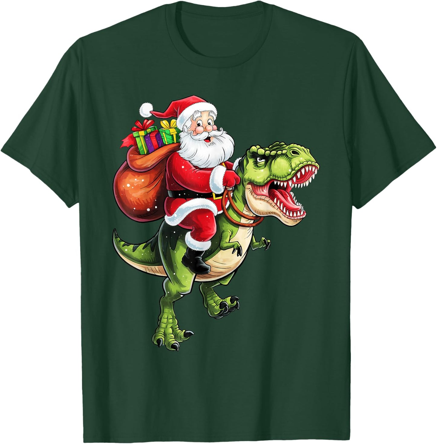 Santa Riding T rex Christmas Funny Xmas Kids Boys Men T-Shirt - T-Shirt | Forest
