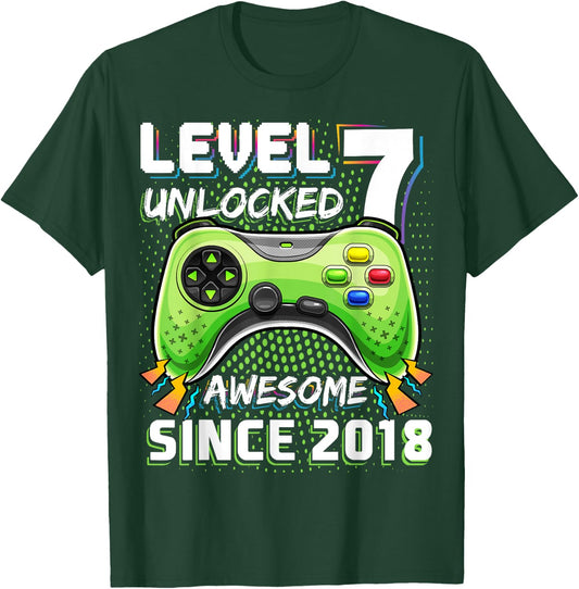 7th Birthday Boy Level 7 Gamer 7 Year Video Game Party T-Shirt - T-Shirt | Forest