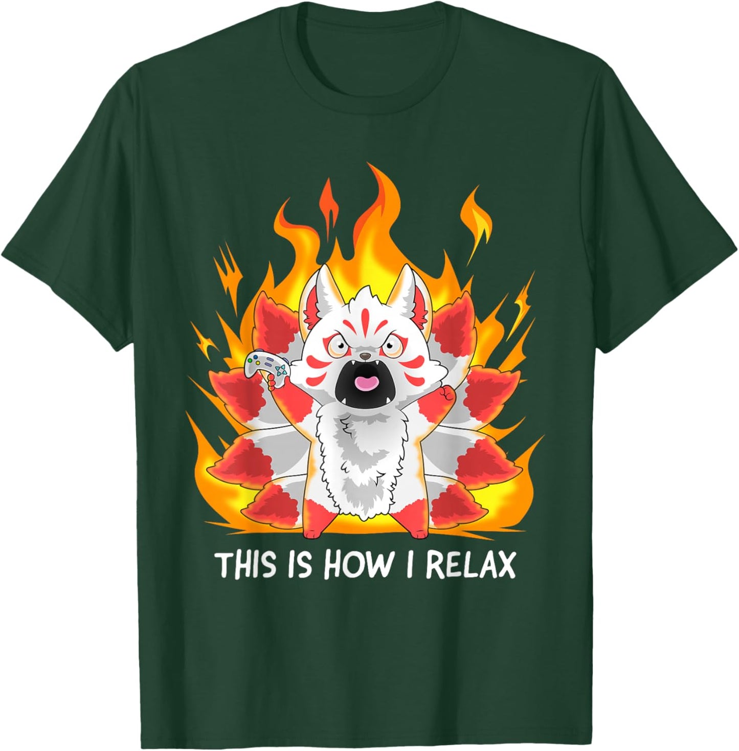 Angry Gamer Kitsune Fox This Is How I Relax Japanese Anime T-Shirt - T-Shirt | Forest