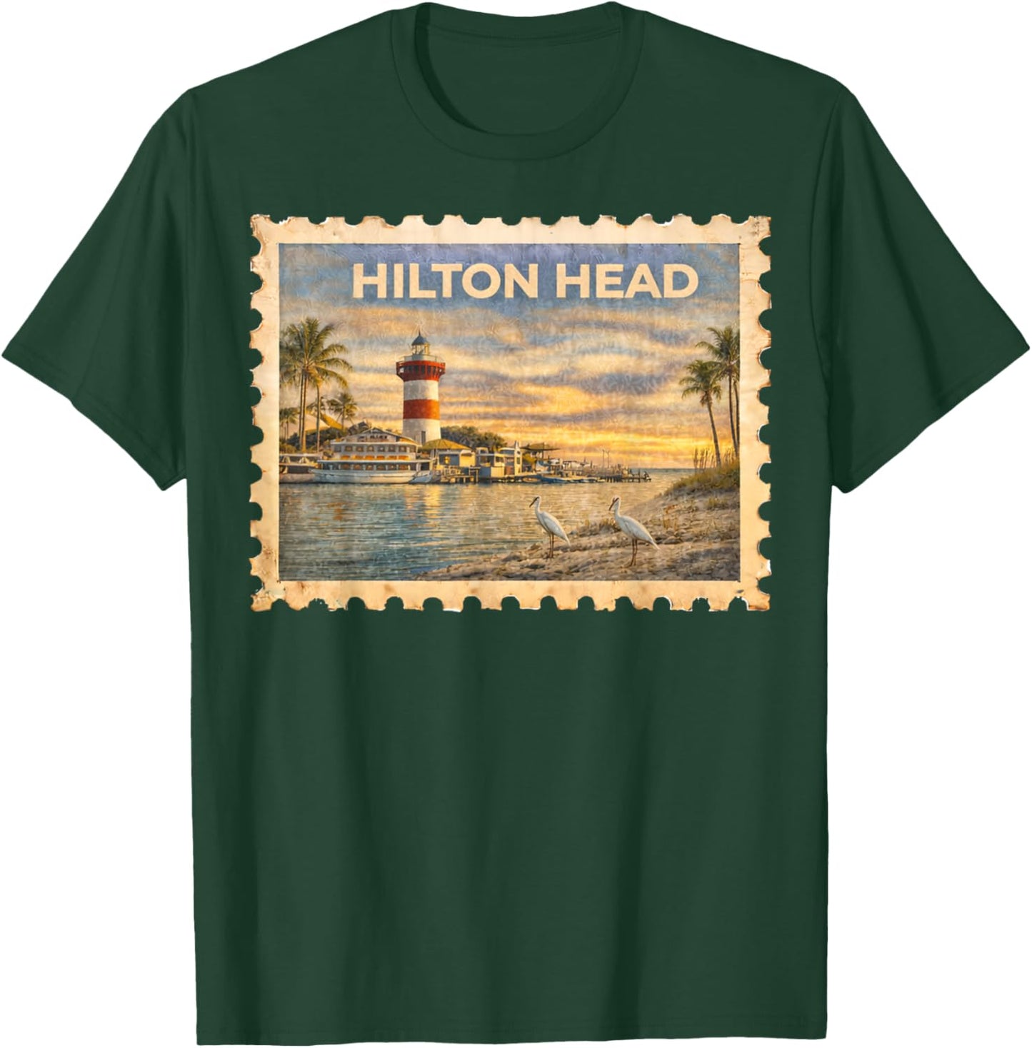 Vintage Hilton Head Retro Travel Stamp Art T-Shirt - T-Shirt | Forest